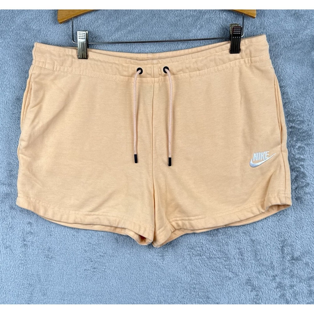 Nike Sweat Shorts‎ Womens M Cream Orange Embroidered Logo Gym Casual Cinched